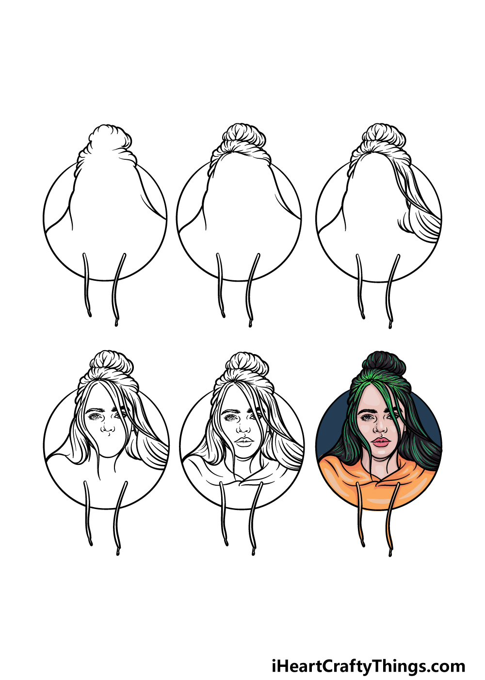 how to draw Billie Eilish in 6 steps