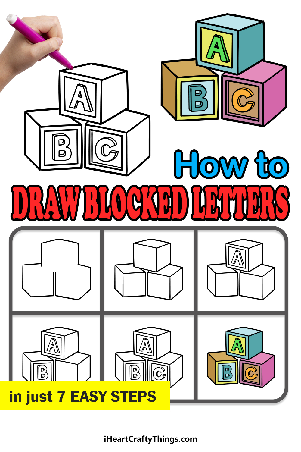 how to draw blocked letters in 7 easy steps