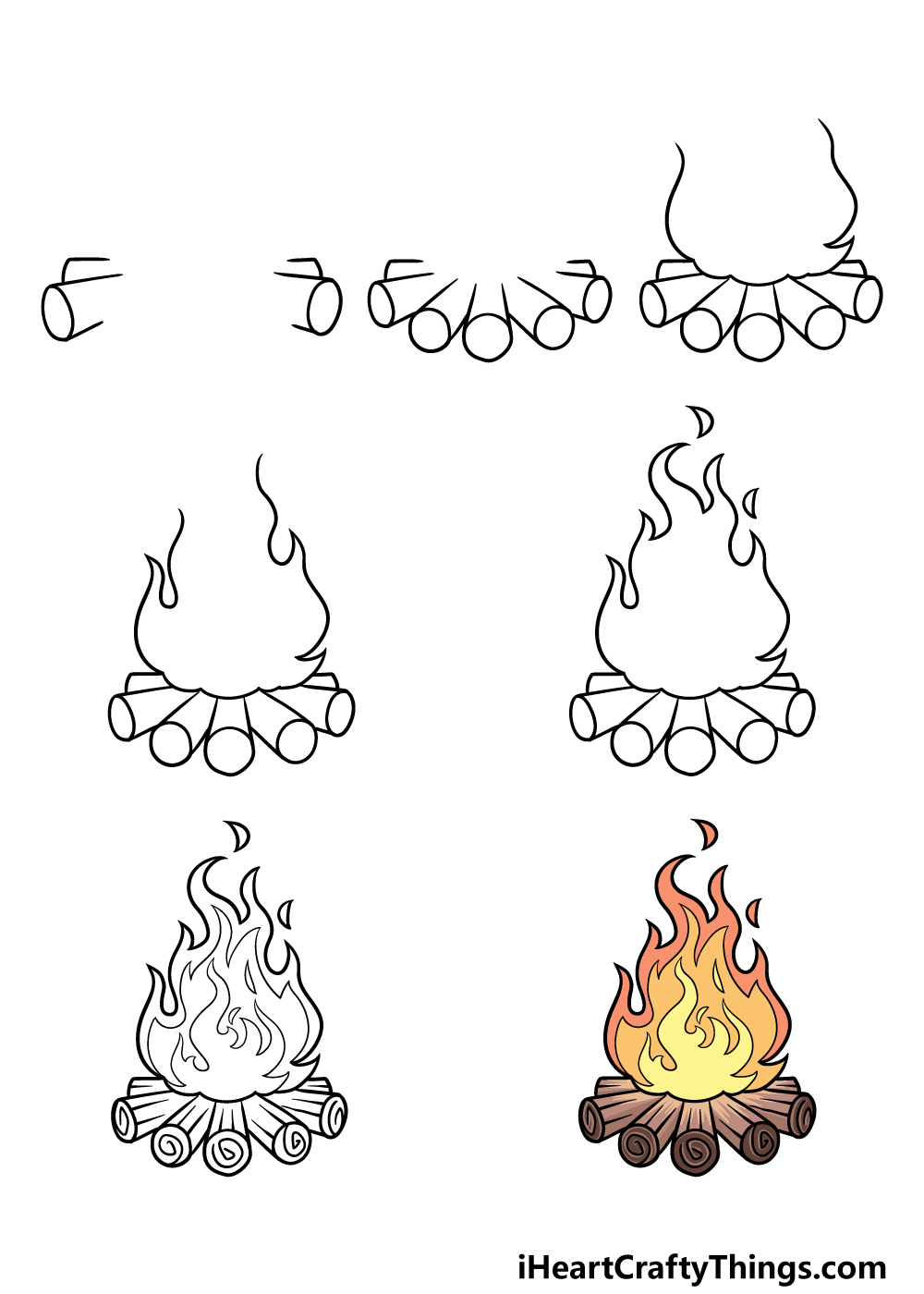 how to draw campfire in 7 steps