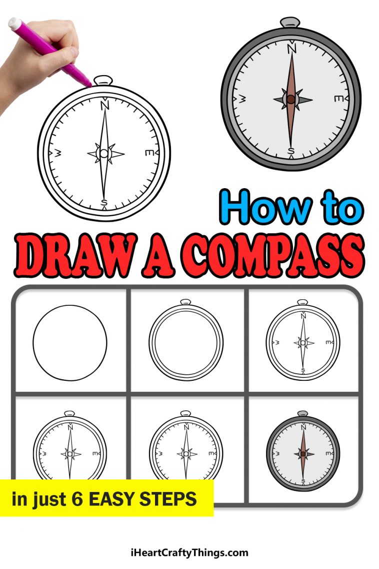 Compass Drawing - How To Draw A Compass Step By Step