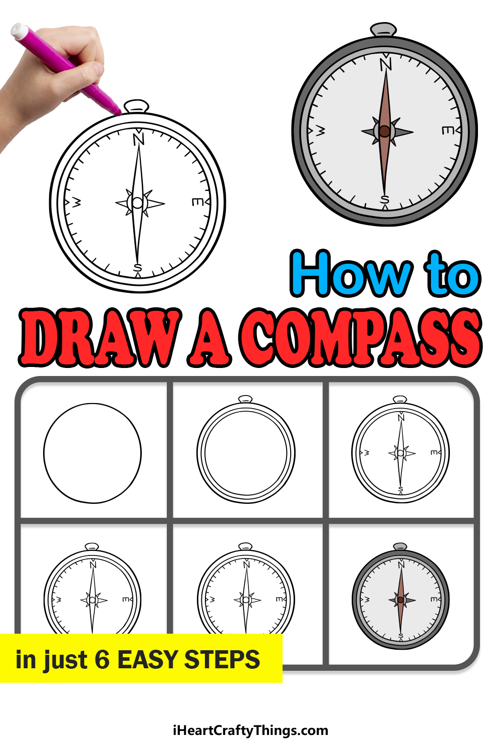 how to draw a compass in 6 easy steps