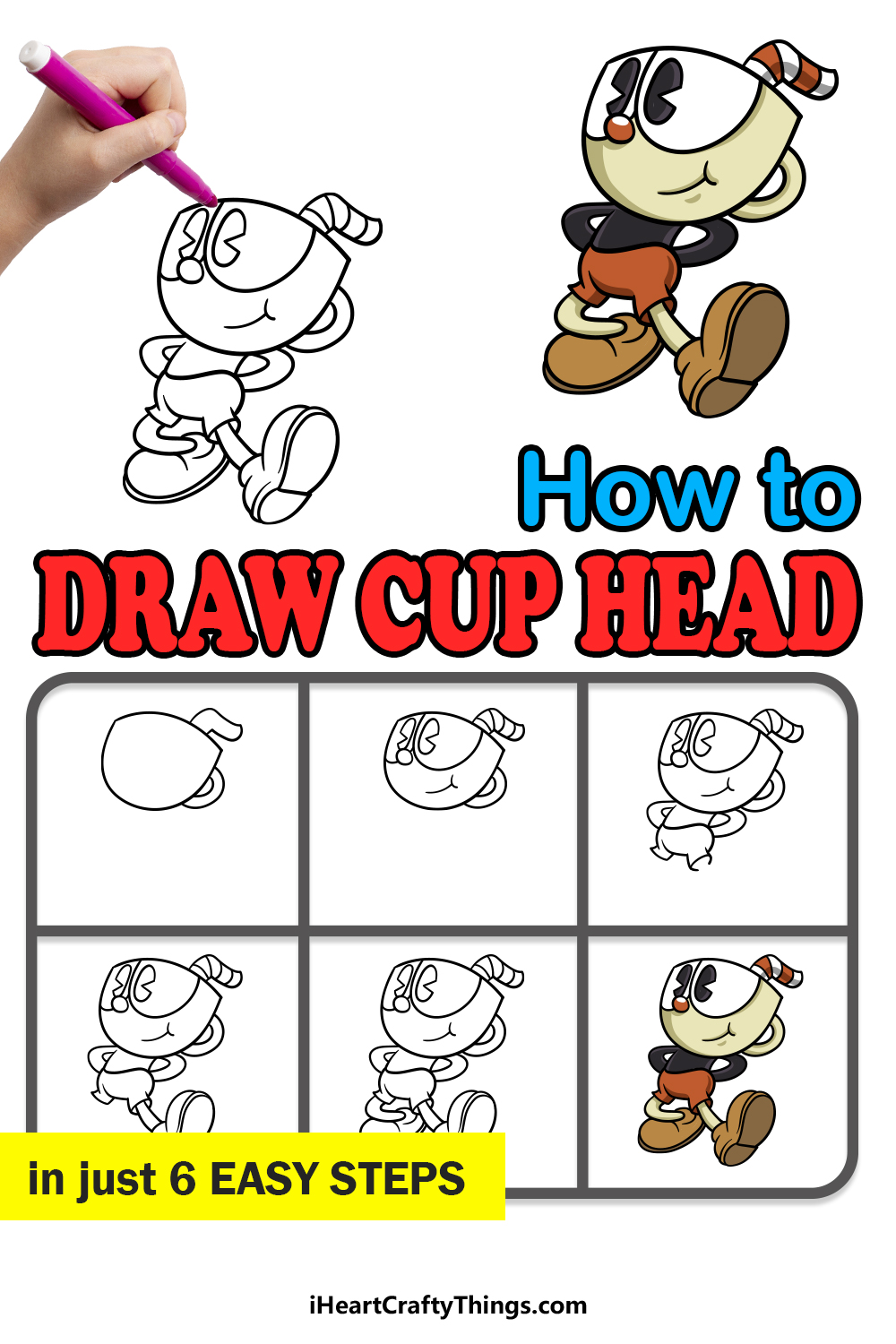 how to draw cuphead in 6 easy steps
