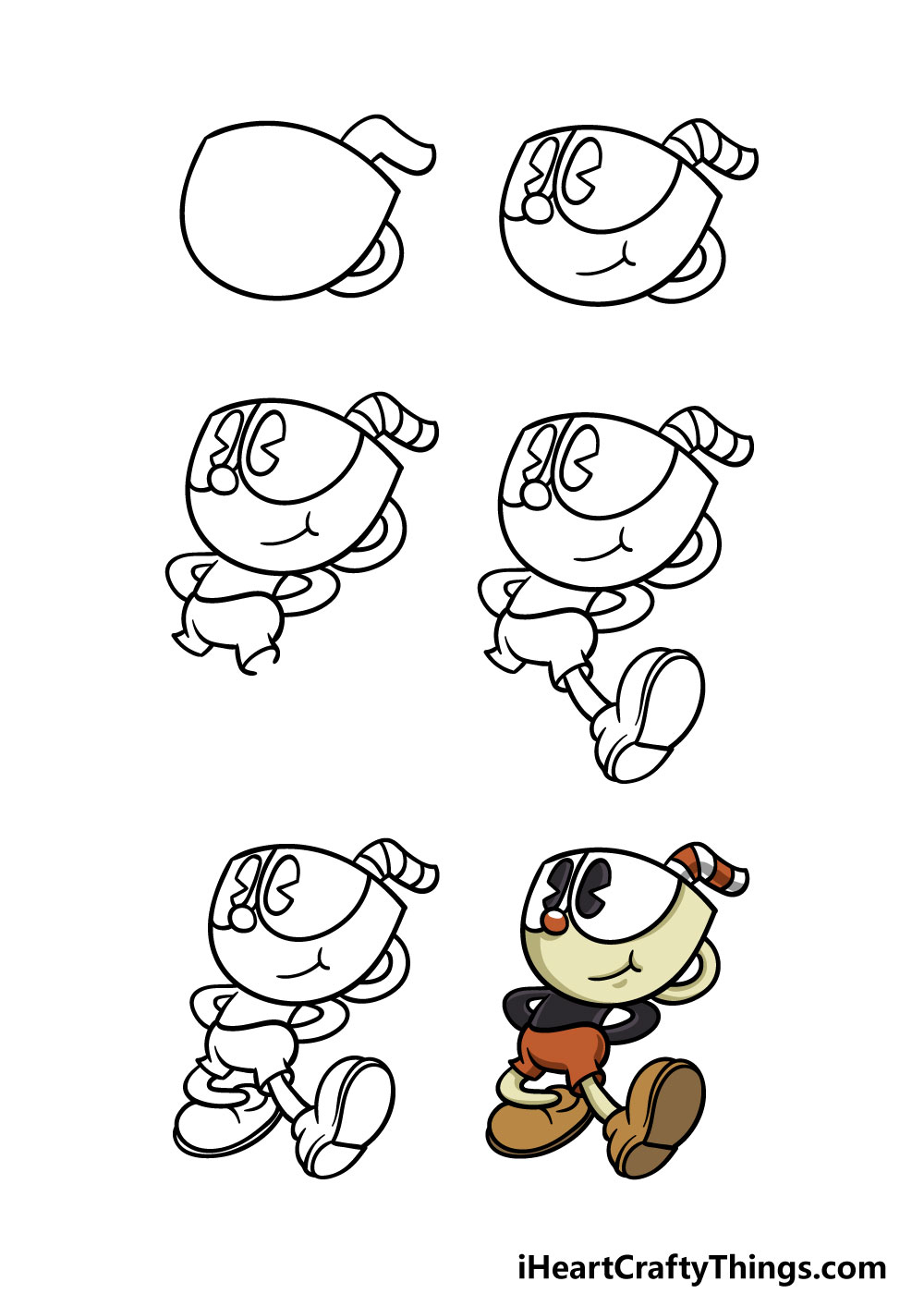 how to draw cuphead in 6 steps