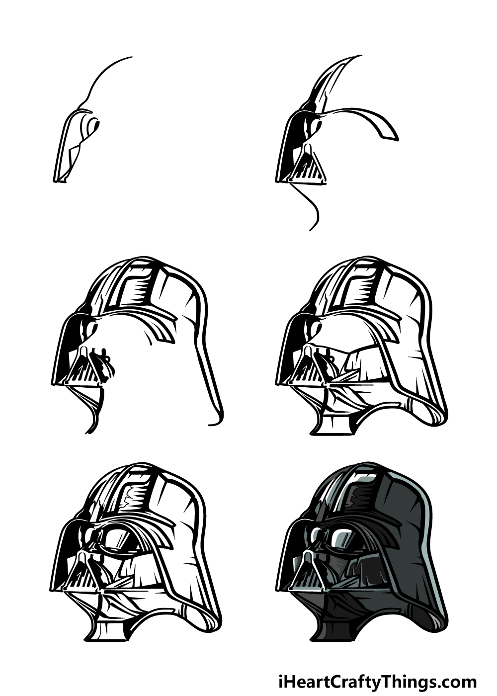 how to draw Darth Vader in 6 steps