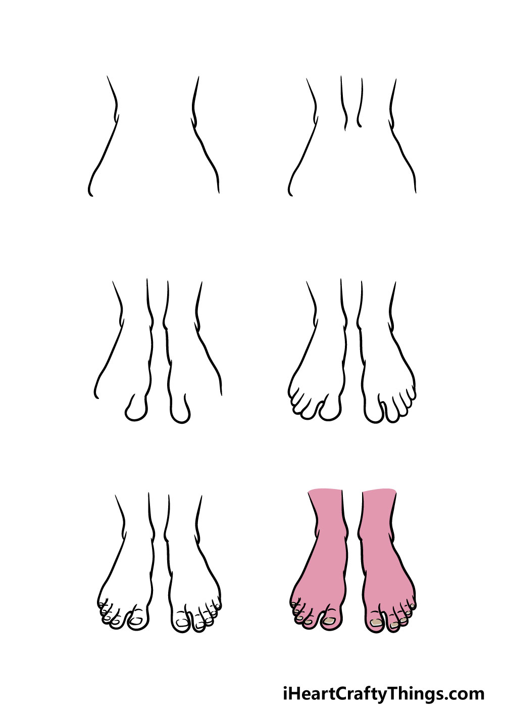 how to draw feet in 6 steps
