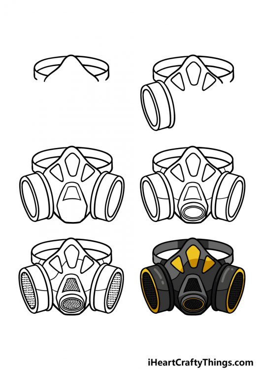 gas mask drawing step by step