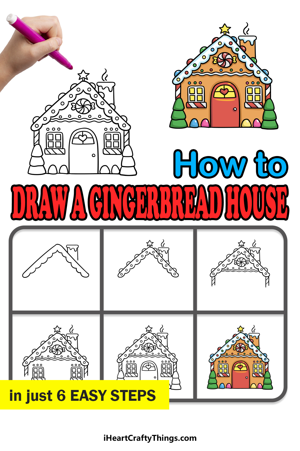 how to draw a gingerbread house in 6 easy  steps