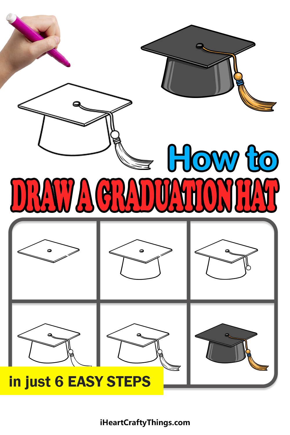 how to draw a Graduation Hat in 6 easy steps