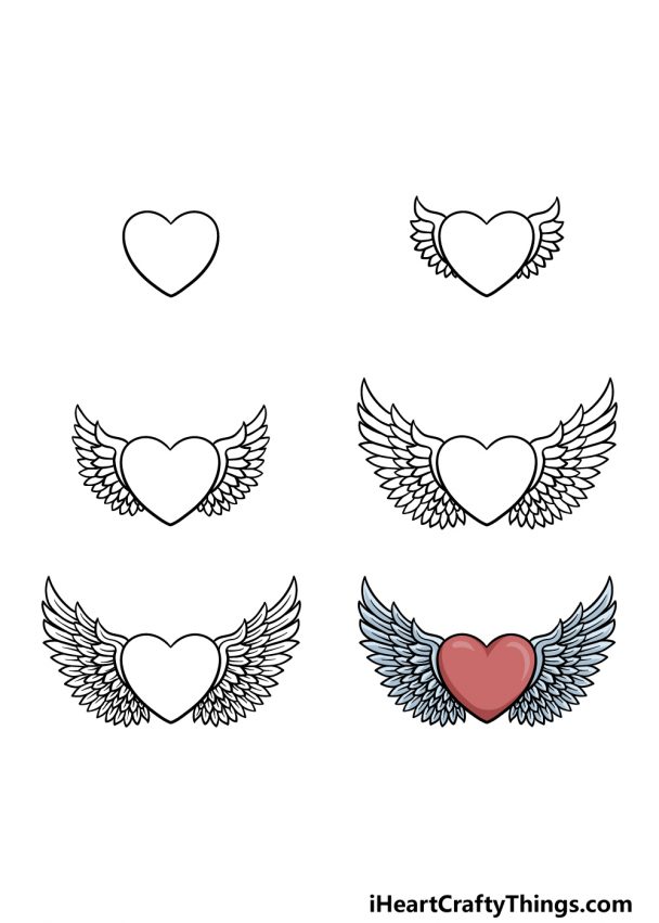 Heart With Wings Drawing How To Draw A Heart With Wings Step By Step