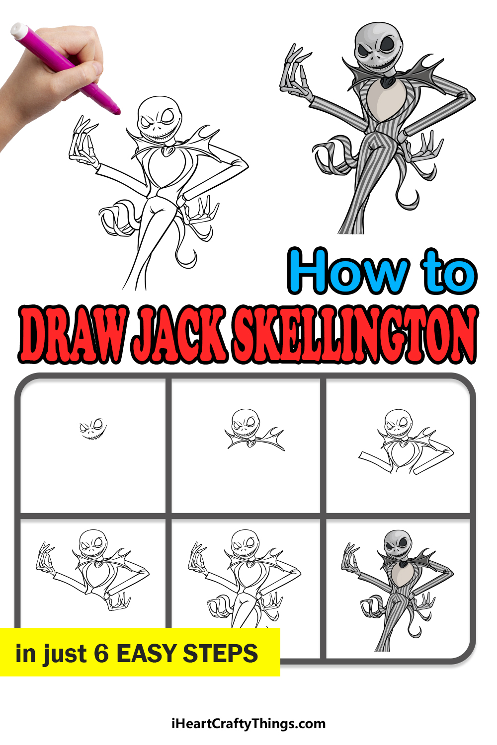 how to draw Jack Skellington in 6 easy steps