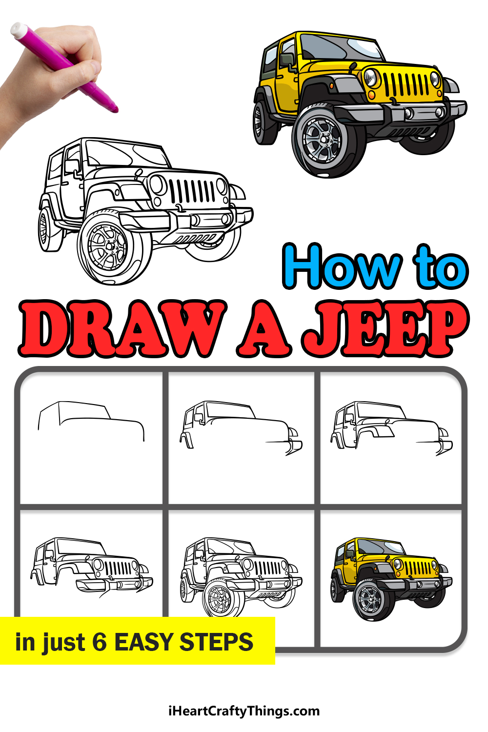 how to draw a jeep in 6 easy steps