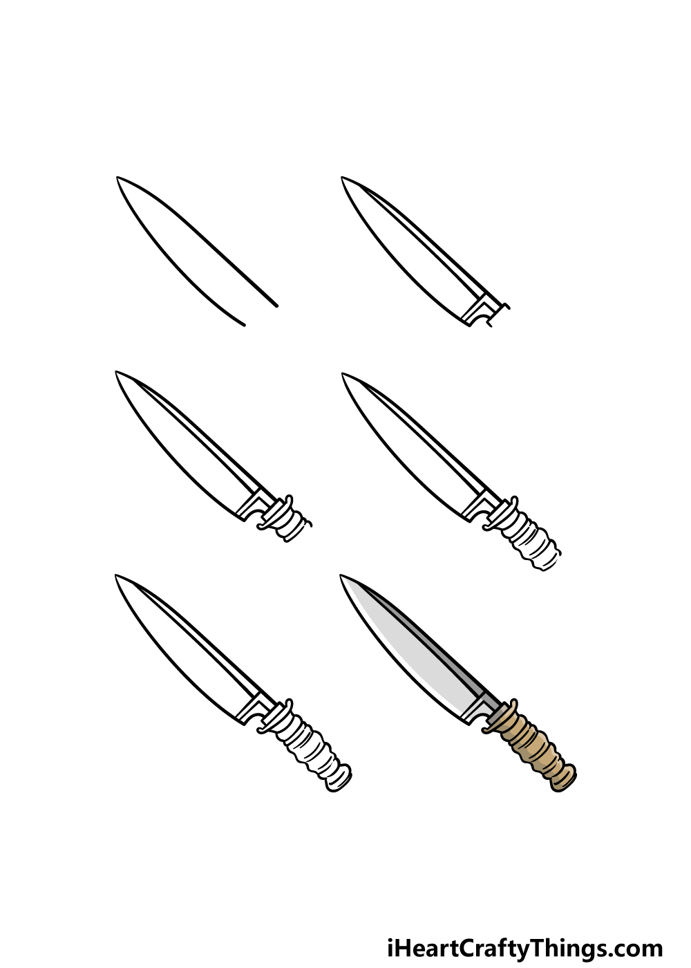 how to draw a knife in 6 steps