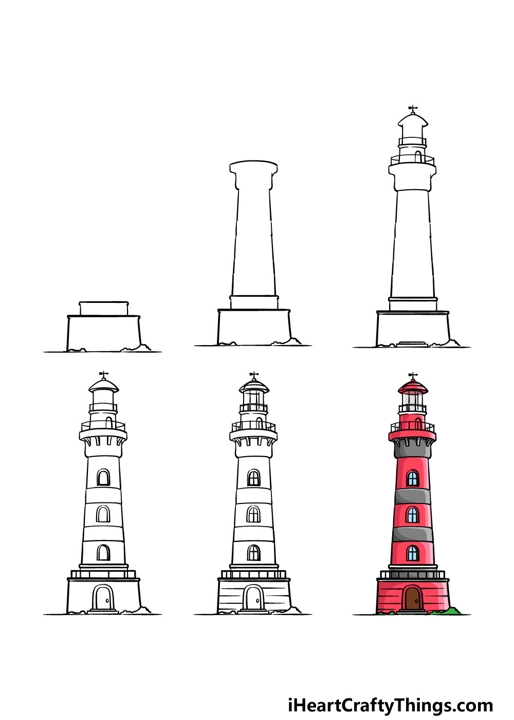 how to draw a lighthouse in 6 steps