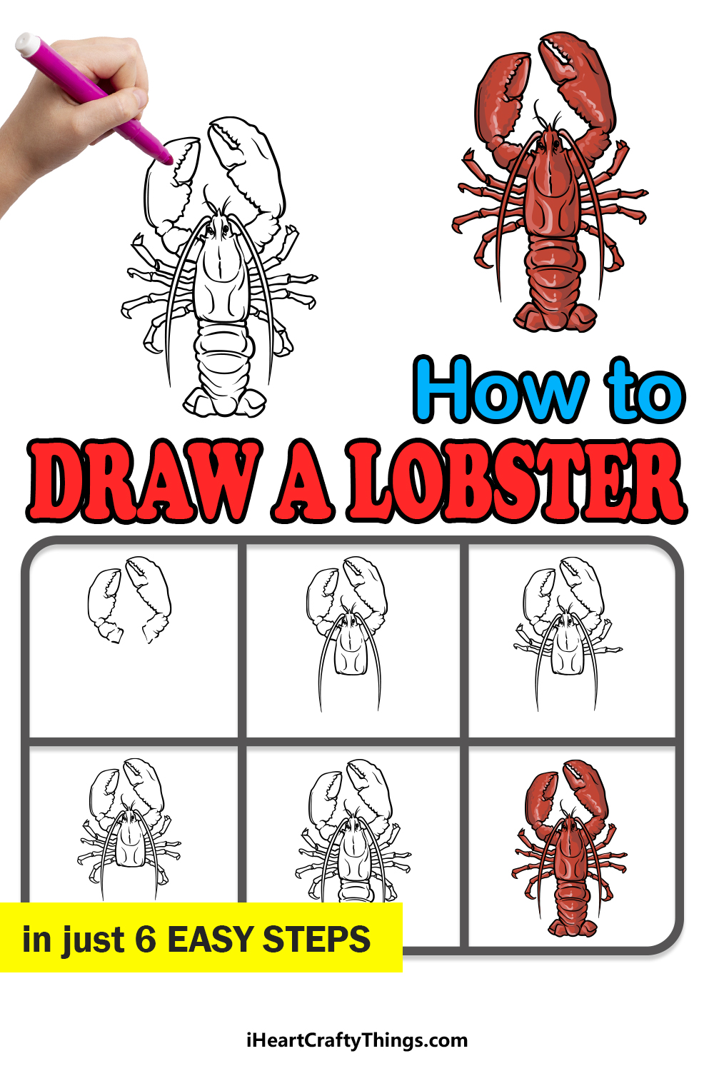 how to draw a lobster in 6 easy steps