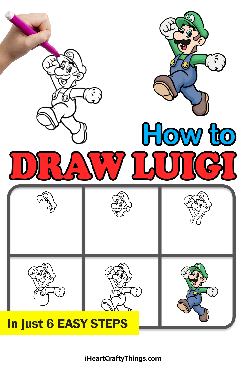 how to draw luigi in 6 easy steps