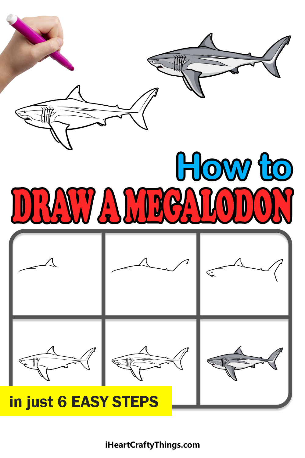 how to draw a megalodon in 6 easy steps