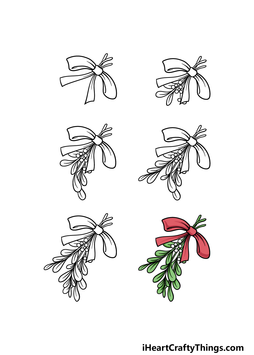 how to draw a mistletoe in 6 steps