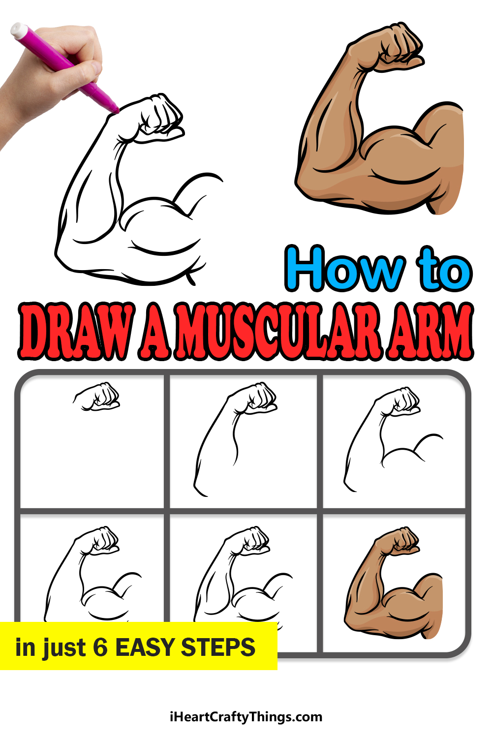 how to draw a muscular arm in 6 easy steps