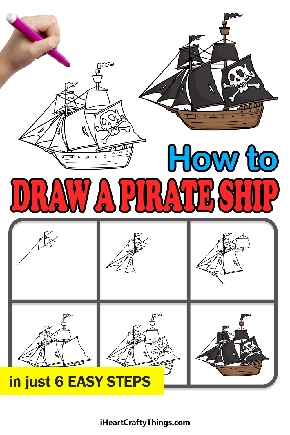 how to draw a pirate ship in 6 easy steps