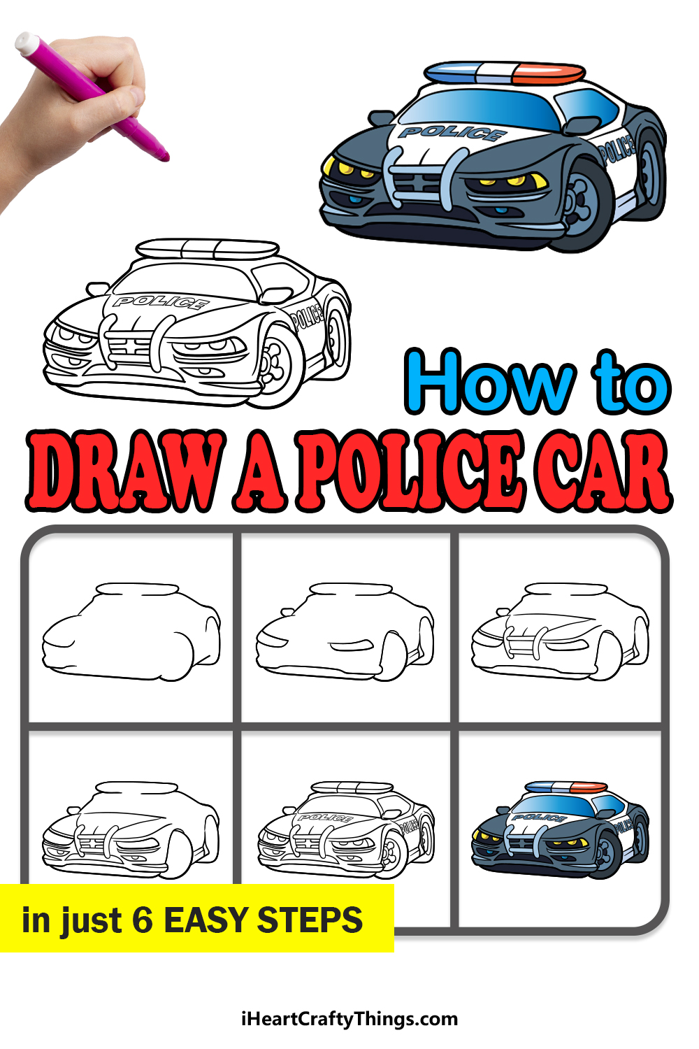 how to draw a police car in 6 easy steps