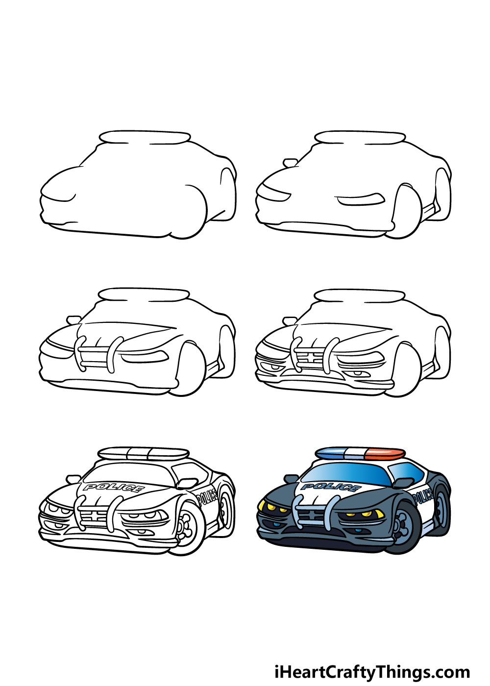 Police Car Drawing - How To Draw A Police Car Head Step By Step