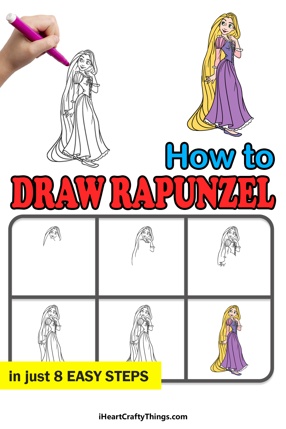 how to draw Rapunzel in 8 easy steps