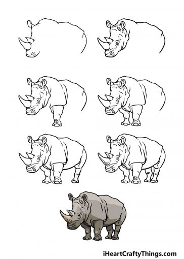 Rhino Drawing - How To Draw A Rhino Step By Step