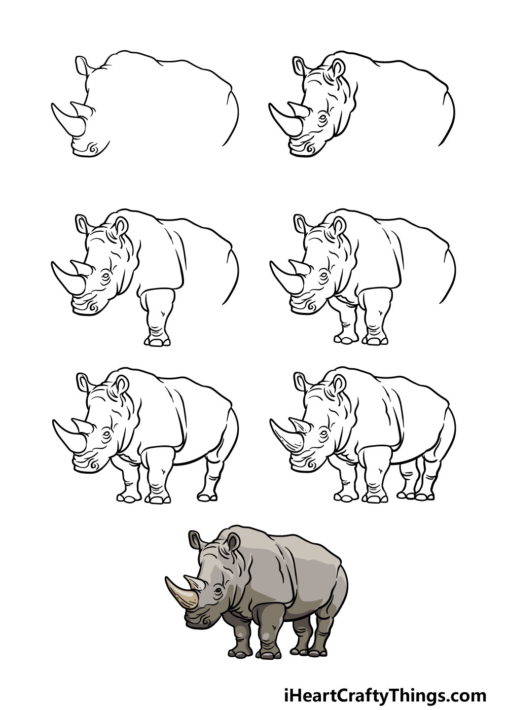 how to draw a rhino in 7 steps