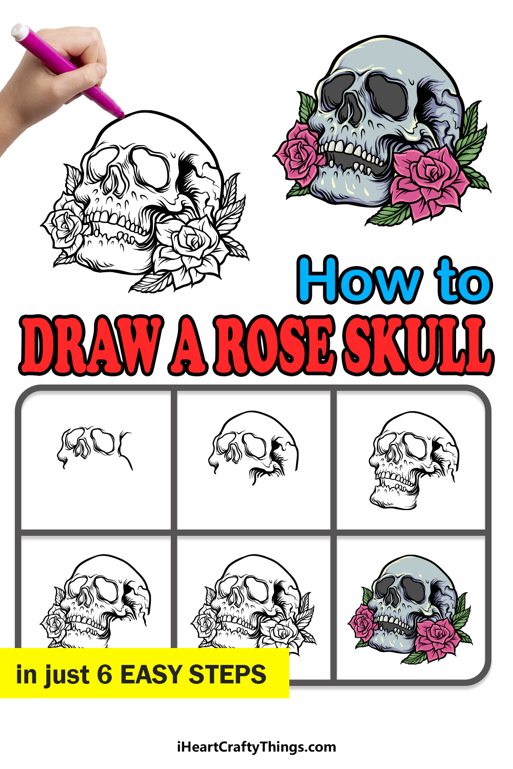 how to draw A Rose Skull in 6 easy steps