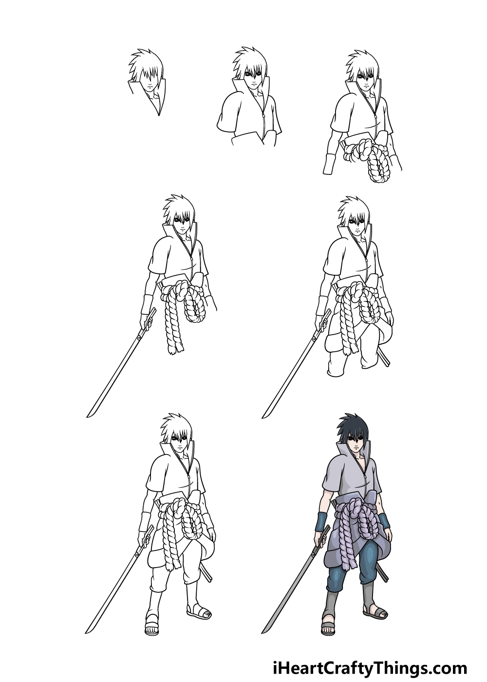 how to draw sasuke uchiha step by step