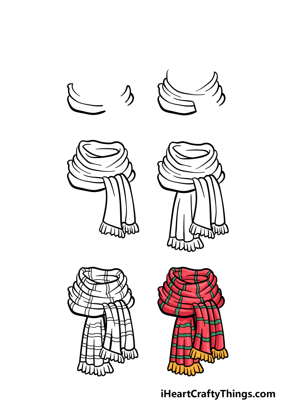 how to draw a scarf in 6 steps