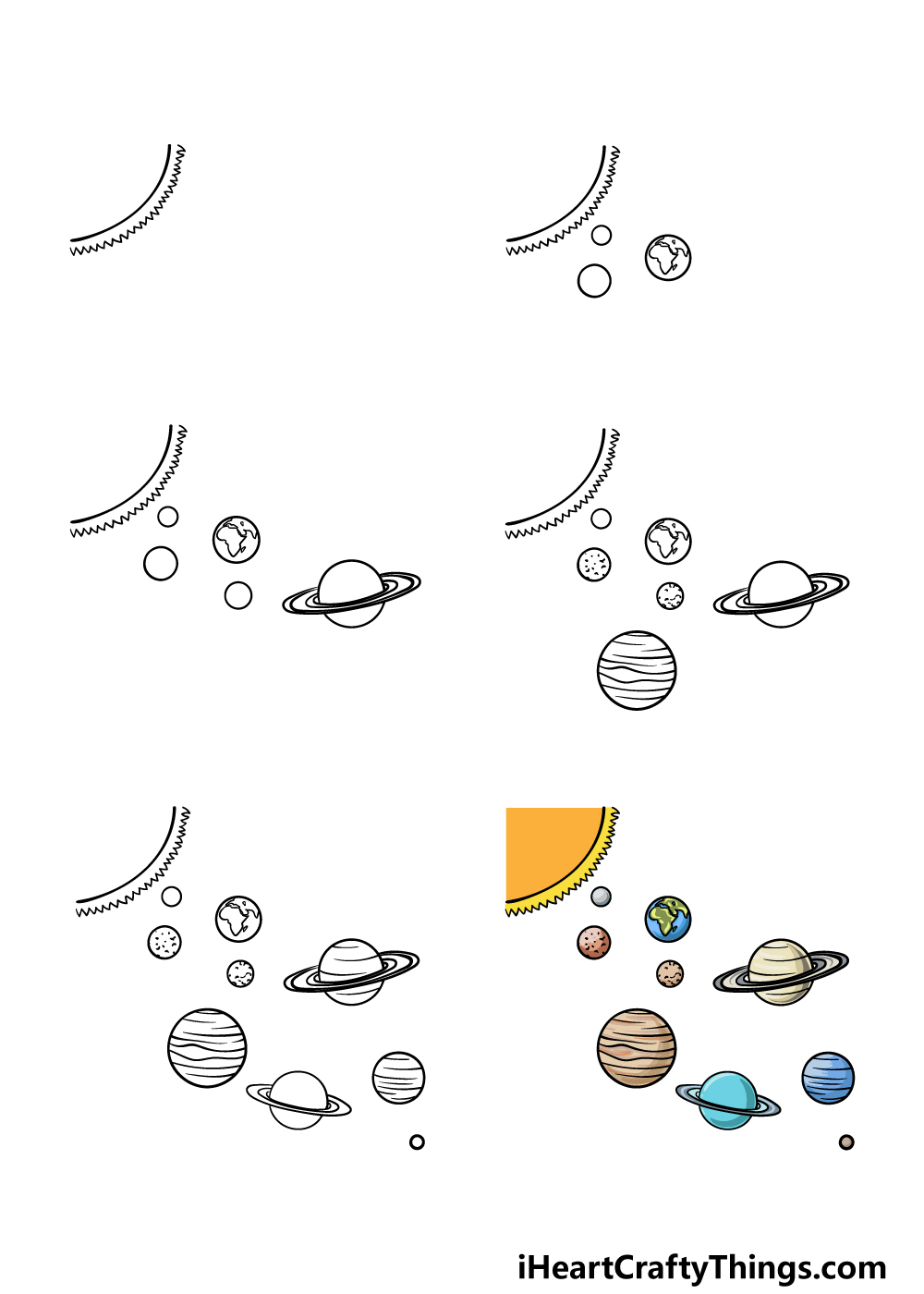 how to draw solar system in 6 steps