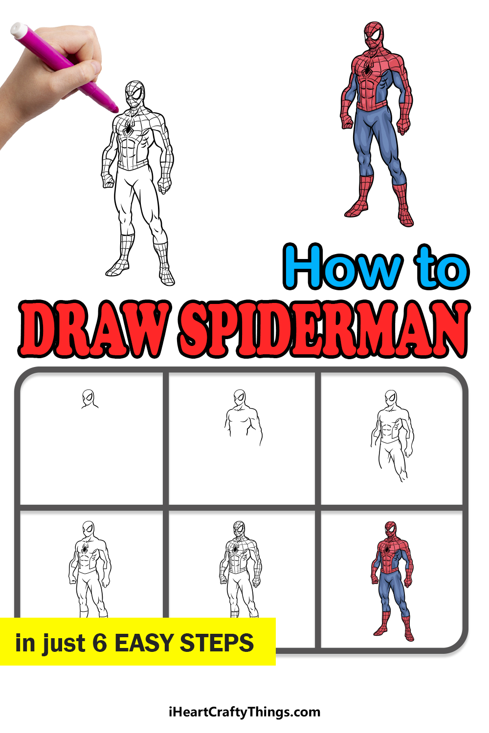 how to draw spiderman in 6 easy steps