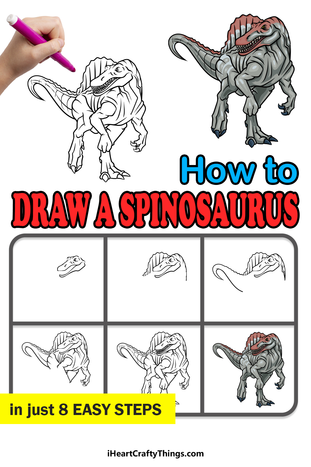 how to draw Spinosaurus in 8 easy steps