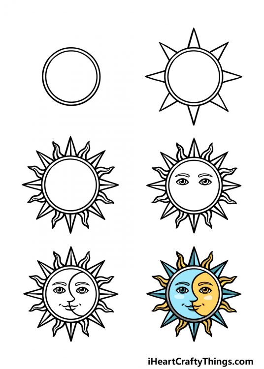 Sun And Moon Drawing - How To Draw A Sun And Moon Step By Step