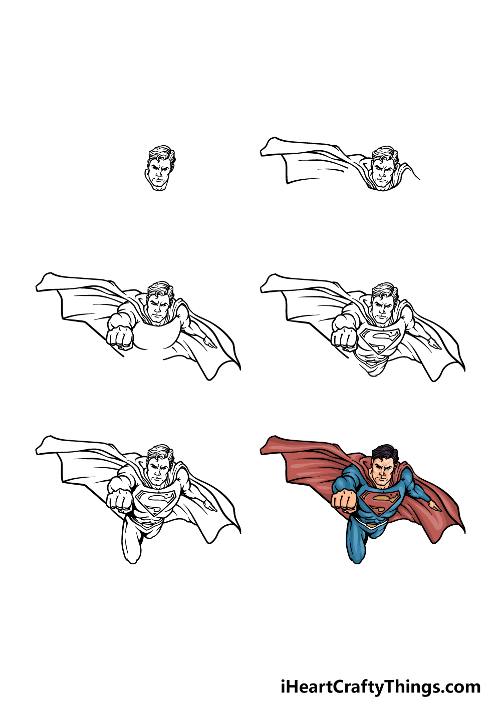 how to draw a Superman in 6 steps