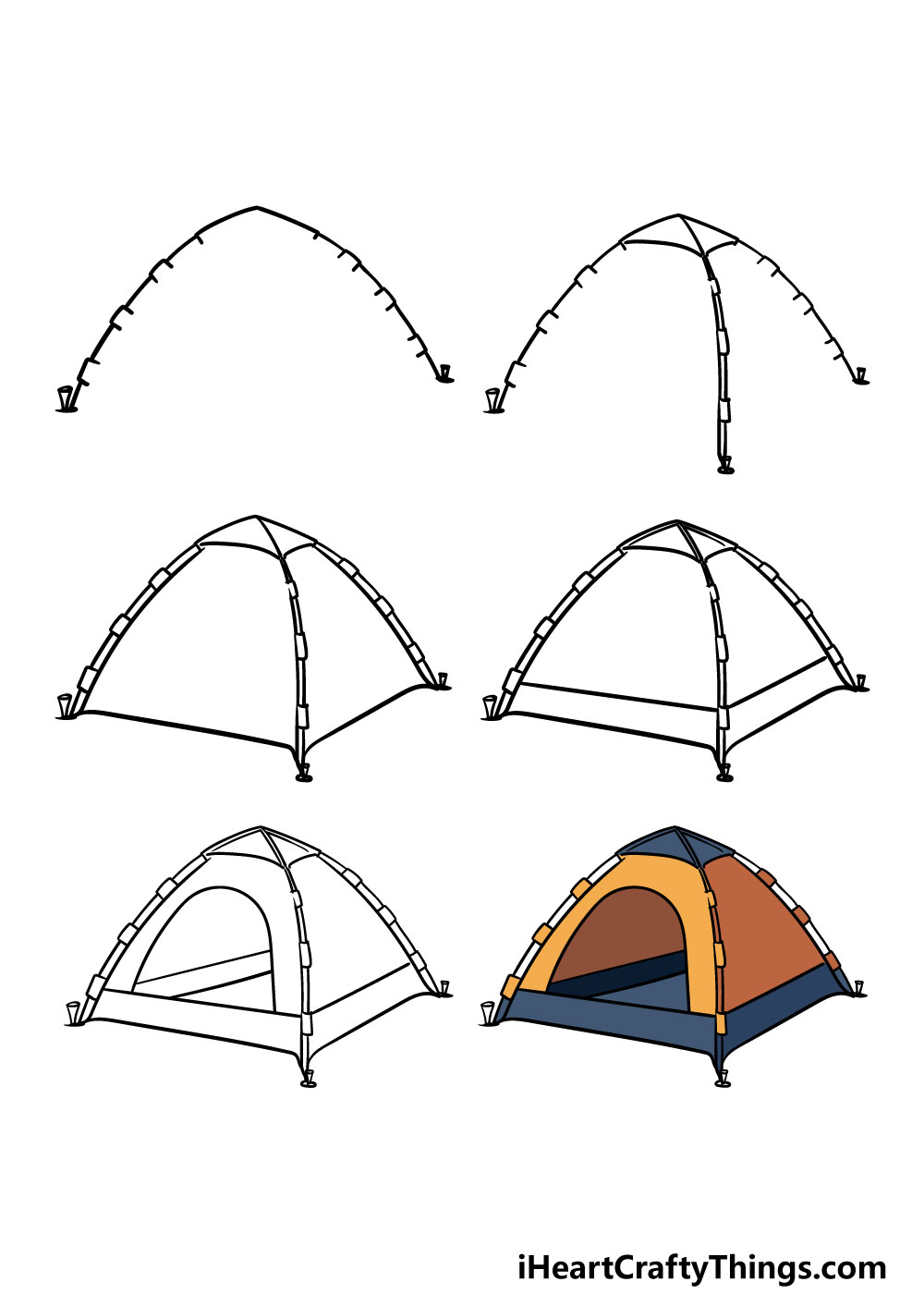 how to draw a tent in 6 steps