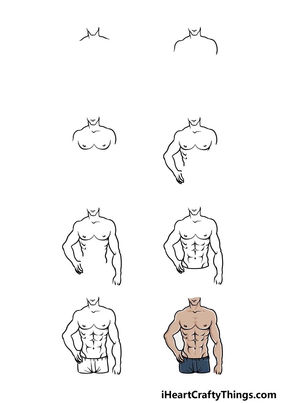 how to draw torso in 8 steps