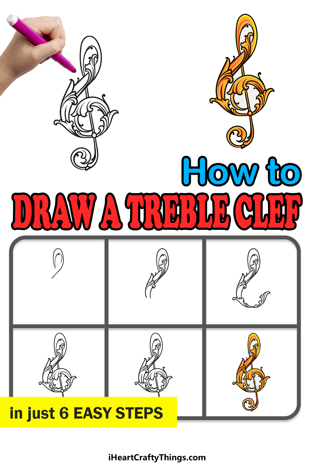 how to draw a treble clef in 6 easy teps