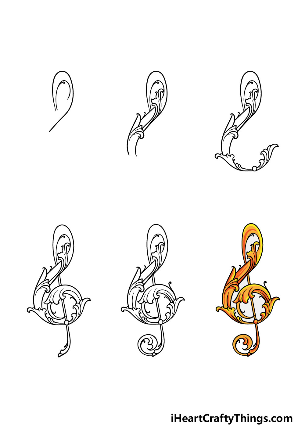 how to draw a treble clef in 6 steps