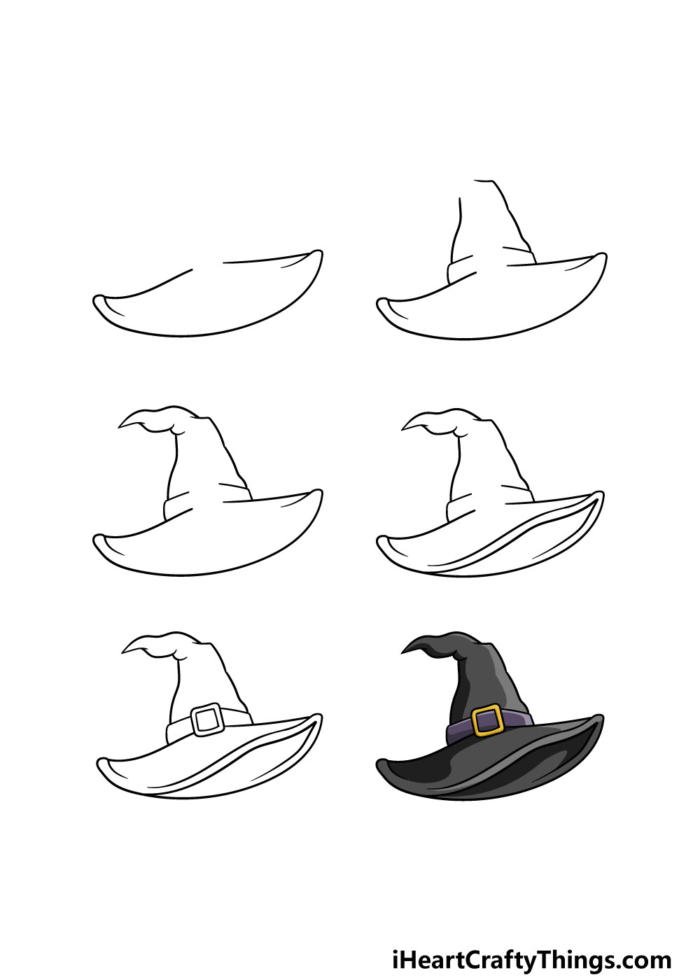 how to draw a witch hat in 6 steps