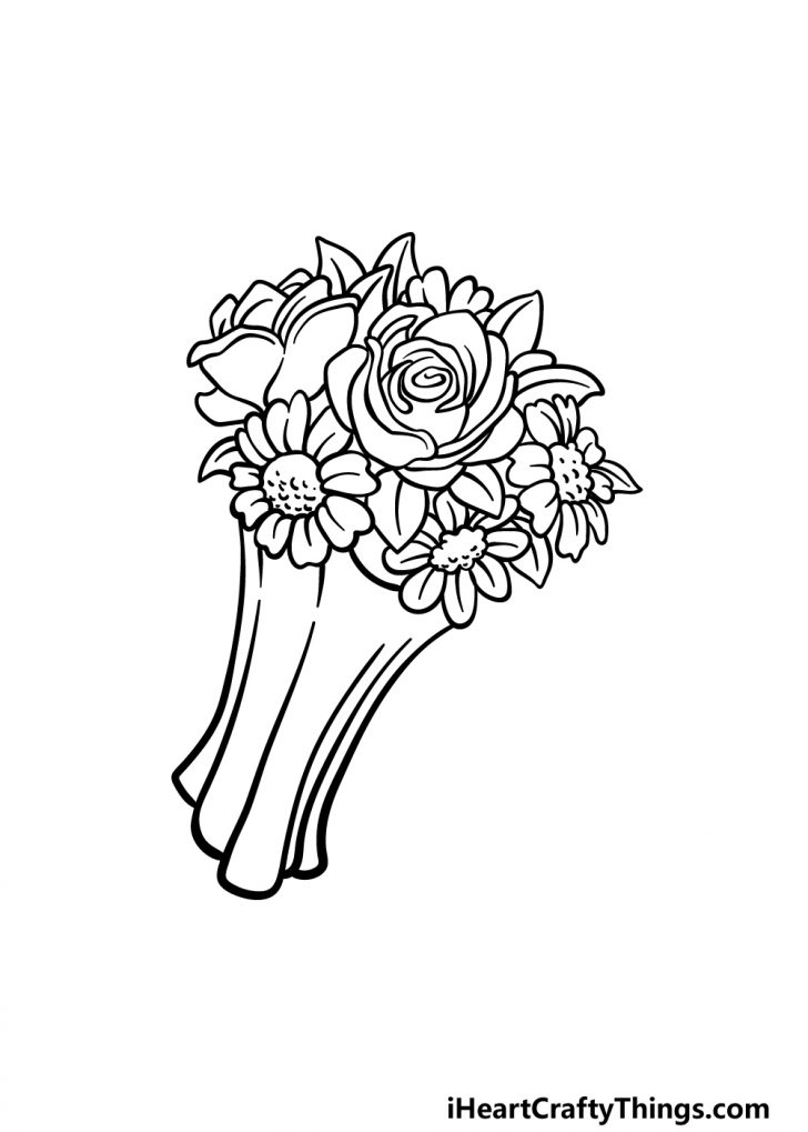 Flower Bouquet Drawing How To Draw A Flower Bouquet Step By Step