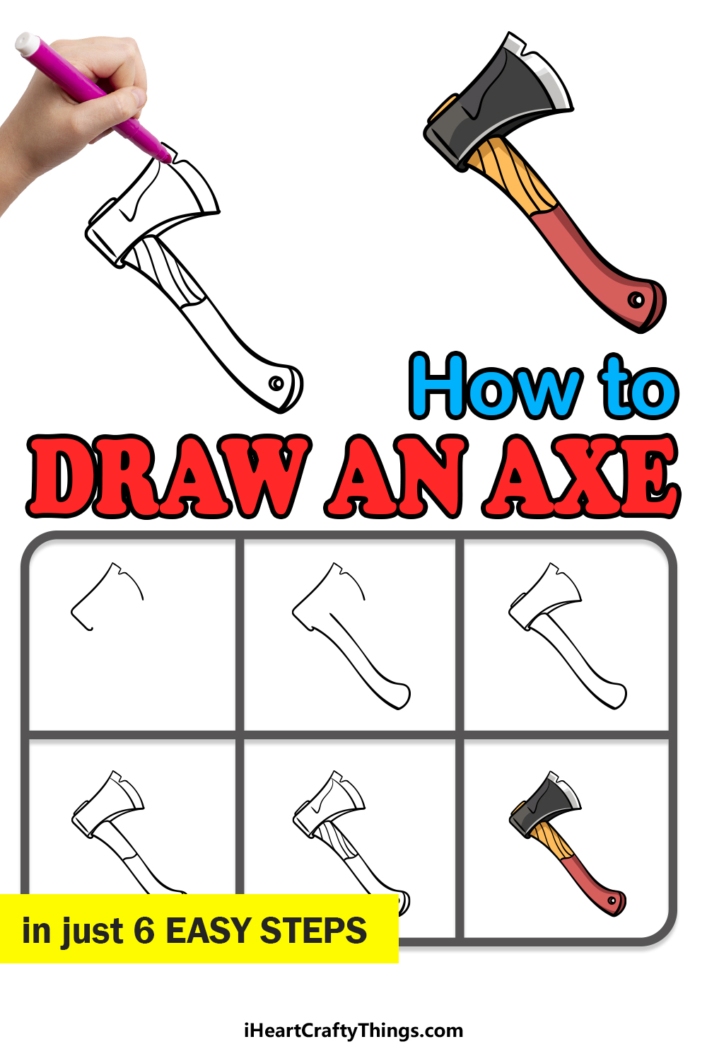 how to draw an axe in 6 easy steps