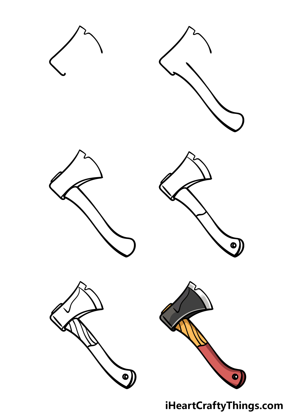 how to draw an axe in 6 steps