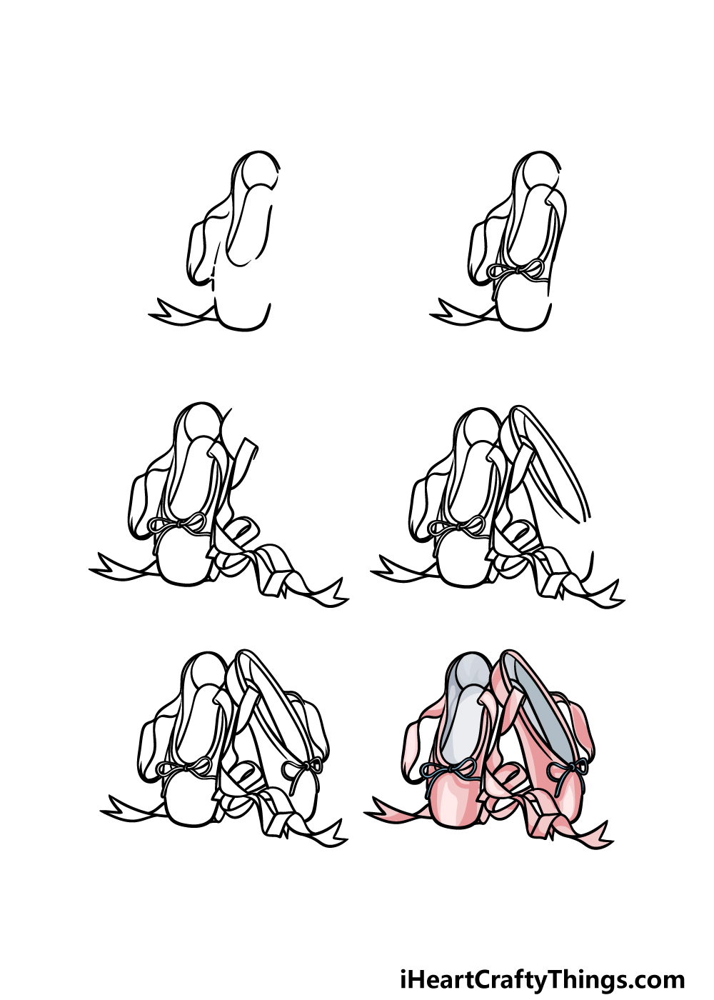 how to draw ballet shoes in 6 steps