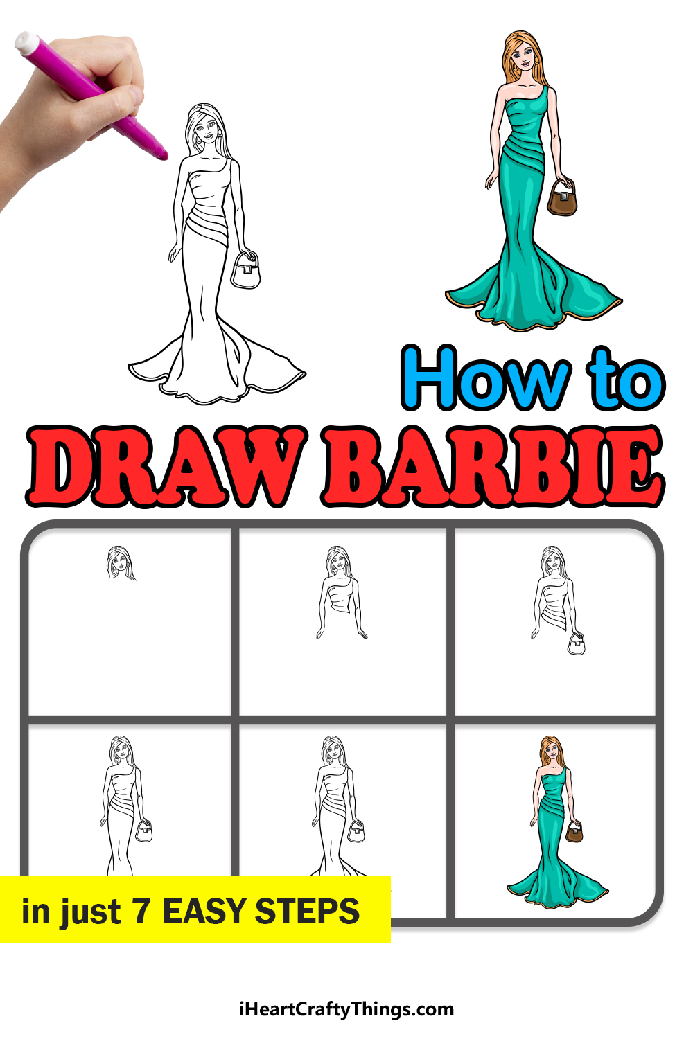 How to draw Barbie doll Step by Step || Dancing Barbie Drawing -  https://htdraw.com/wp-content/ | Barbie drawing, Easy cartoon drawings,  Doll drawing