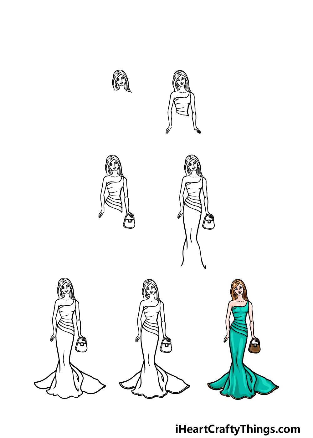 how to draw Barbie in 7 steps