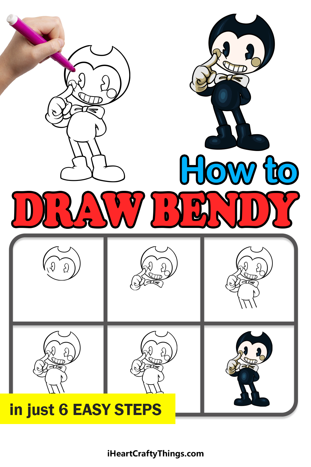 how to draw Bendy in 6 easy steps