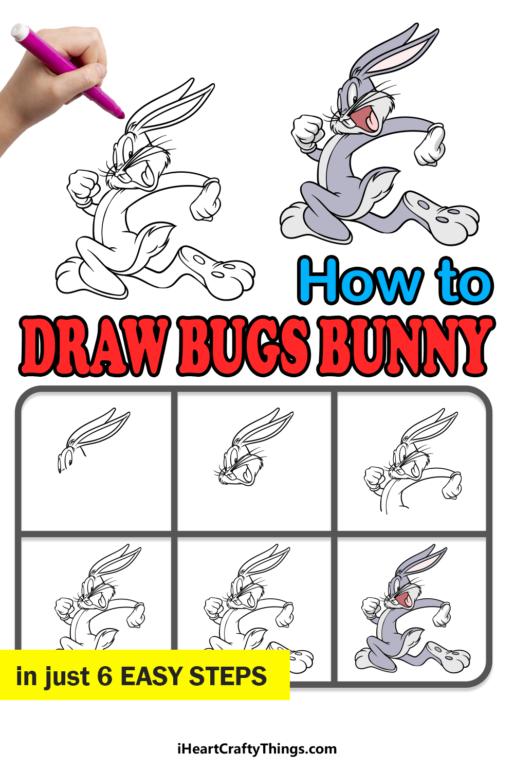 how to draw Bugs Bunny in 6 easy steps