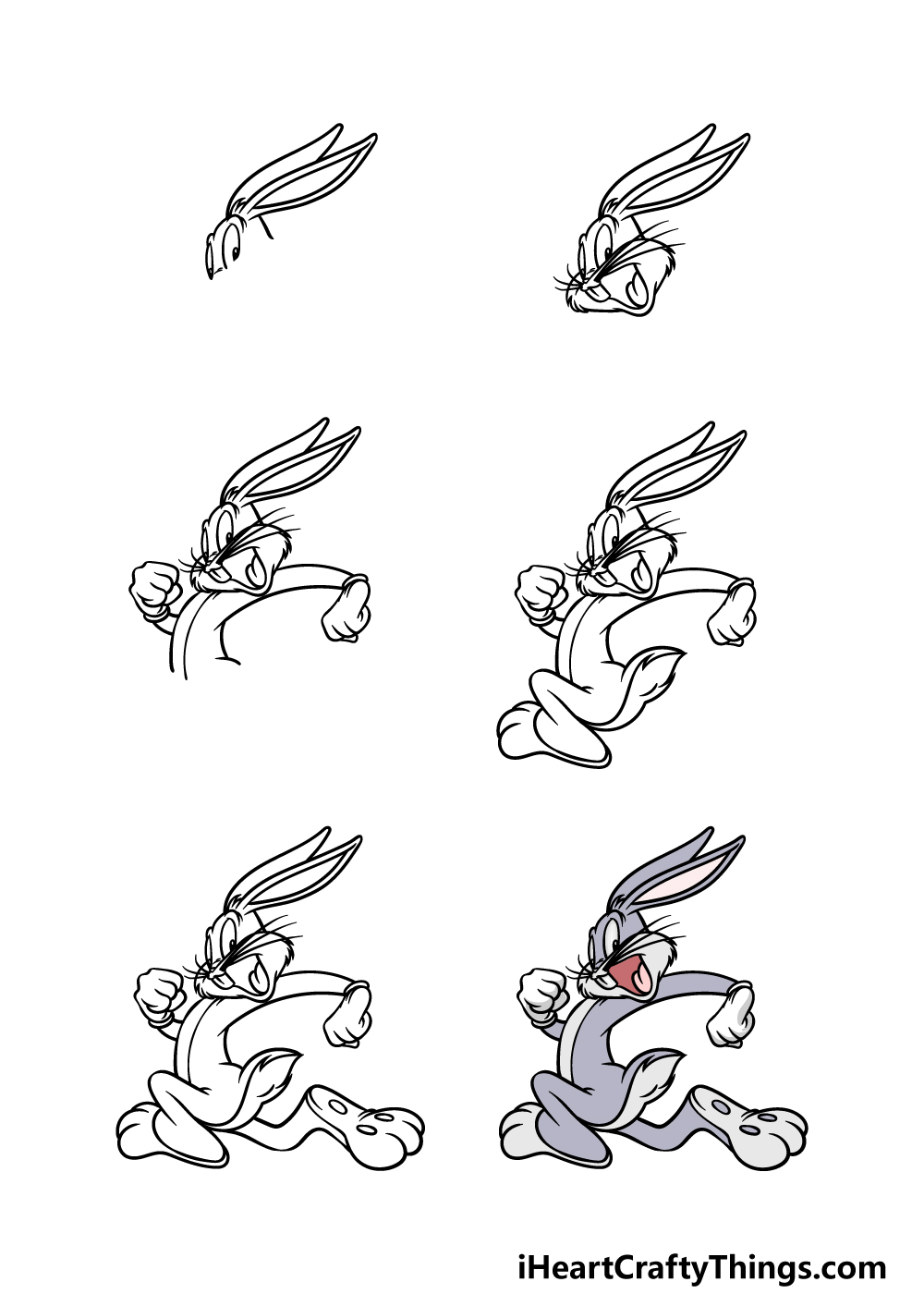 how to draw Bugs Bunny in 6 steps